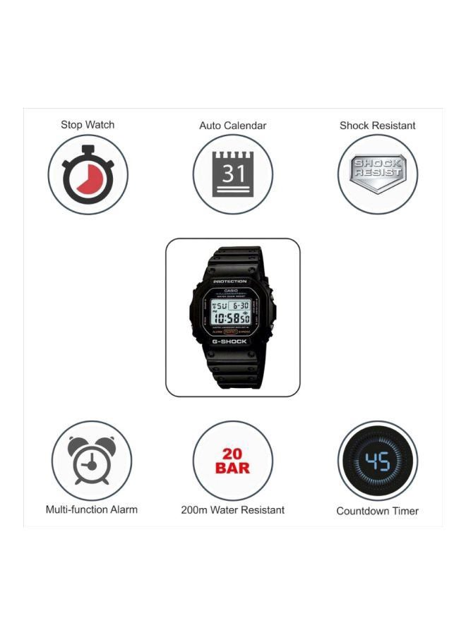 جي شوك ساعة يد رقمية مربعة الشكل بسوار من الراتنج - لون أسود - طراز DW-5600E-1VDF للرجال - Image 5