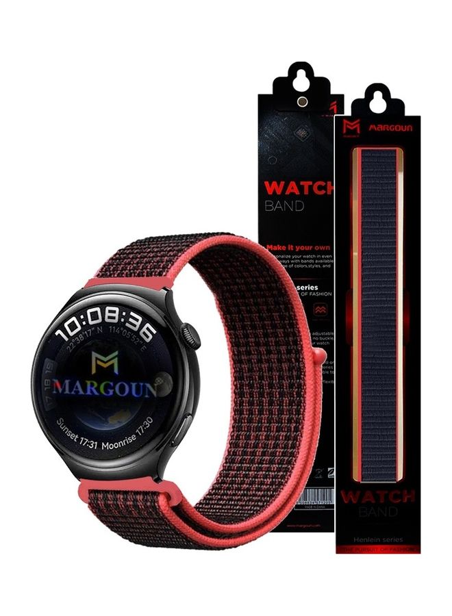 MARGOUN 22mm Soft Nylon Sport Loop Bands Braided Watchband Compatible With Huawei 4,4 Pro Black/Pink - Image 3