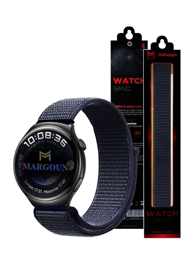 MARGOUN 22mm Soft Nylon Sport Loop Bands Braided Watchband Compatible With Huawei 4,4 Pro Navy Blue - Image 3