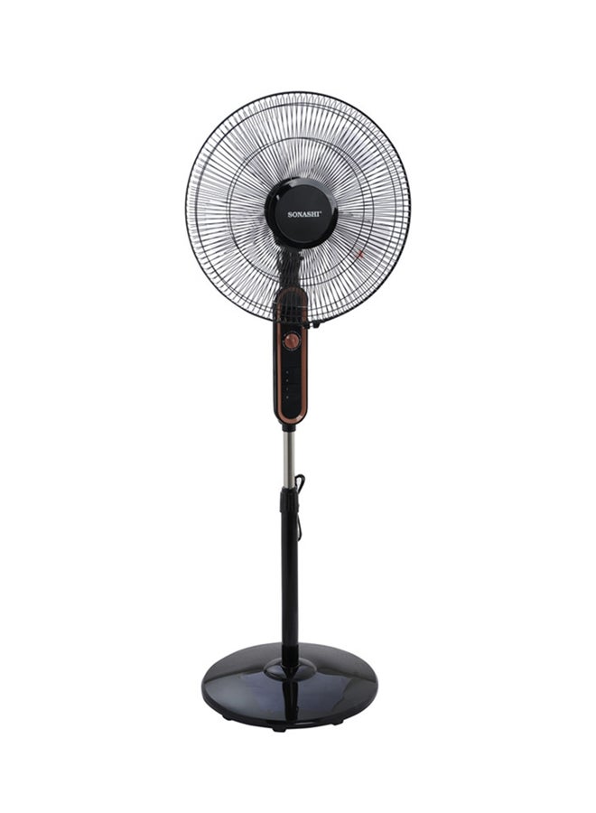 16 Inch Stand Fan With 3 Speeds | Low Noise Motor With Oscillation Function | Height Adjustable Design With 5 Transparent Blades, And Korea Guard Ring SF-8025S Black 