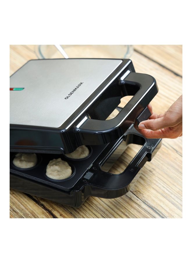 Olsenmark - 3-IN-1 Snack Maker Grill / Sandwich Maker, Nuts Cake Maker and Cupcake Maker| Non-Stick Interchangeable Plates| Adjustable Temperature with Power Indicator| Silver| 2 Years Warranty 1400 W OMSM2490 black - Image 1
