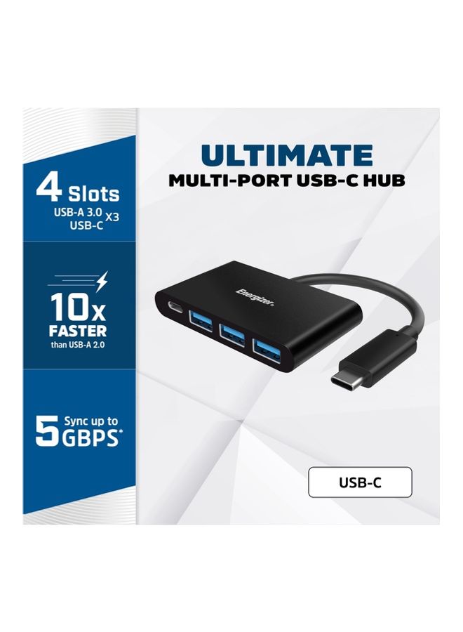 Energizer - Type C Hub With 1 USB-C Port And 3 USB-A Port Black - Image 1