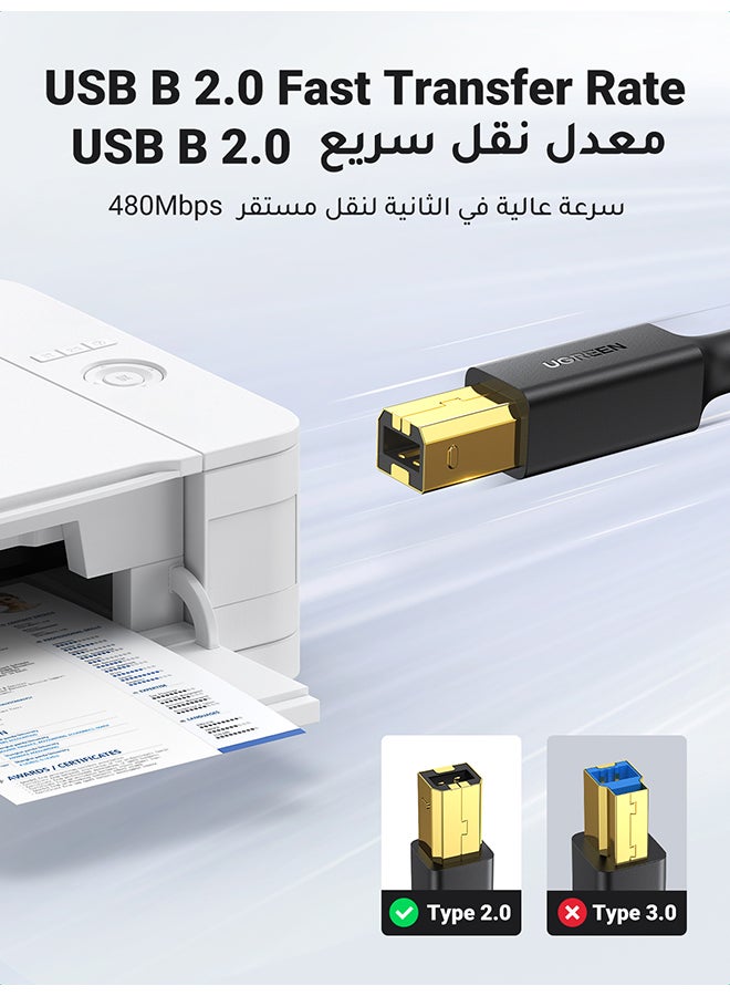 Ugreen - Printer Cable USB 2.0 A-Male To B-Male Cord High Speed Scanner Cord Compatible with HP/ Cannon/ Brother/ Samsung/ Dell/ Epson/ Lexmark/ Xerox/ Piano/ Dac -1.5M Black - Image 1
