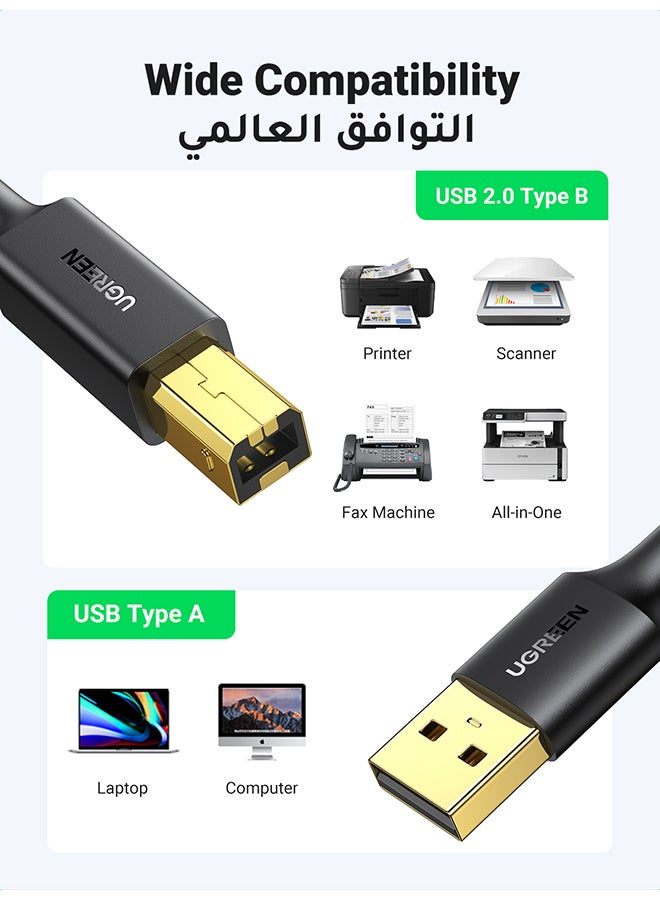 USB 2.0 كابل طابعة A- ذكر الى B- ذكر سلكUSB A to B كابل السرعه العاليه سلك متوافق مع Hp, Cannon, Brother, Samsung, Dell, Lexmark, Xerox,Piano, Dac and More أسود - v1684917306/N46563928A_4