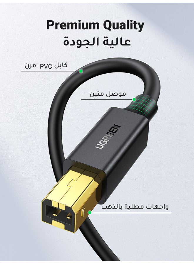 Ugreen - Printer Cable USB 2.0 A-Male To B-Male Cord High Speed Scanner Cord Compatible with HP/ Cannon/ Brother/ Samsung/ Dell/ Epson/ Lexmark/ Xerox/ Piano/ Dac -1.5M Black - Image 1