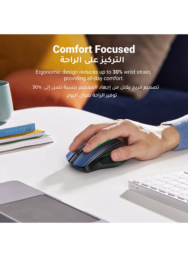 ماوس لاسلكي 2.4G USB مريح، تصميم محمول بدون ضوضاء للابتوب والتابلت مع 5 مستويات DPI، قابل للتعديل بسرعة تمرير فائقة متوافق مع اجهزة الكمبيوتر اتش بي ولينوفو وماك بوك واسوس وديل لون أزرق - v1684919242/N53373183A_2