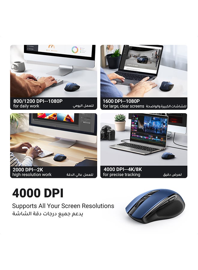 ماوس لاسلكي 2.4G USB مريح، تصميم محمول بدون ضوضاء للابتوب والتابلت مع 5 مستويات DPI، قابل للتعديل بسرعة تمرير فائقة متوافق مع اجهزة الكمبيوتر اتش بي ولينوفو وماك بوك واسوس وديل لون أزرق - v1684919242/N53373183A_3