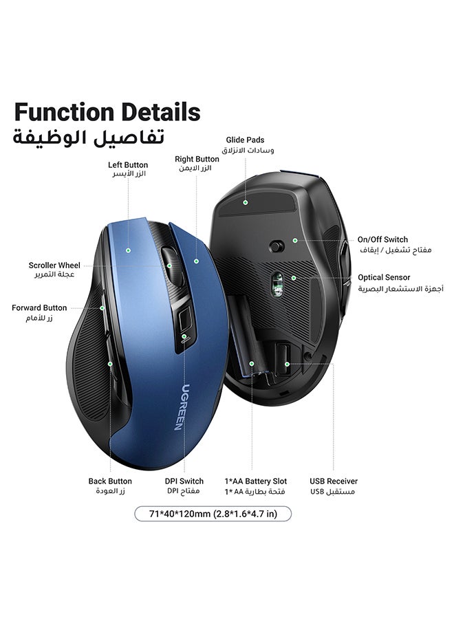 ماوس لاسلكي 2.4G USB مريح، تصميم محمول بدون ضوضاء للابتوب والتابلت مع 5 مستويات DPI، قابل للتعديل بسرعة تمرير فائقة متوافق مع اجهزة الكمبيوتر اتش بي ولينوفو وماك بوك واسوس وديل لون أزرق - v1684919242/N53373183A_9
