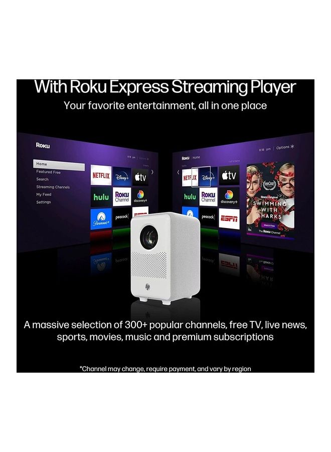 HP - Led Projector System 200 Lum 80 Inch Screen Size Fhd 6W Built In Speakers With Roku Express Plus 84 Inches Screen CC200 Bundle White - Image 1