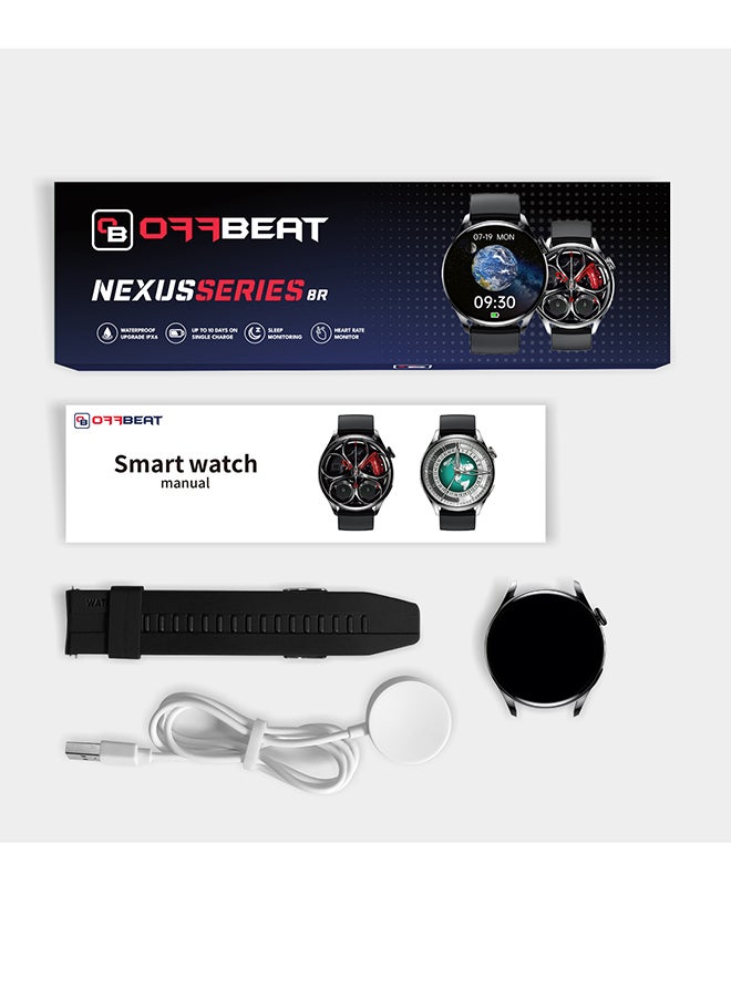 OFFBEAT - Nexus Series 8 R 1.29" Round-face Smartwatch with Sports mode, 24H Fitness & Heart rate monitor, 10 days Battery Life and IPX4 Water Resistant Design compatible with iPhone and Android phones Black - Image 1