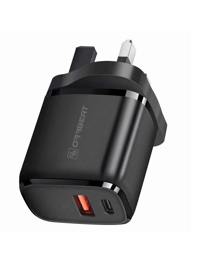 OFFBEAT - Ace Duo Charger 20W Power Adapter with Dual Port (USB-A + PD Type C), Fast Charging, Short circuit protection, Overcharging protection, ABS Fireproof material Black - Image 1
