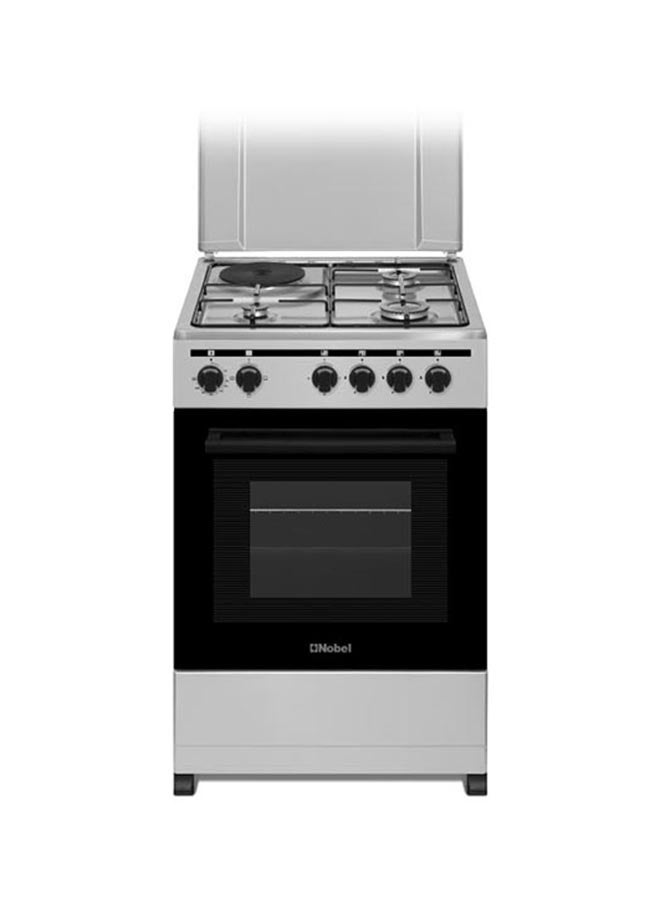 Nobel 50 x 50 Electric & Gas Cooker, 3 Gas Burner, 1 Hot Plate, Electric Grill & Electric Oven, 6 Knob Control, Manual Ignition, Inner Light, Stainless Steel Lid, 49.8 x 54.7 x 86 cm, Silver, Made In Turkey NGC5300-S Silver  - Image 1