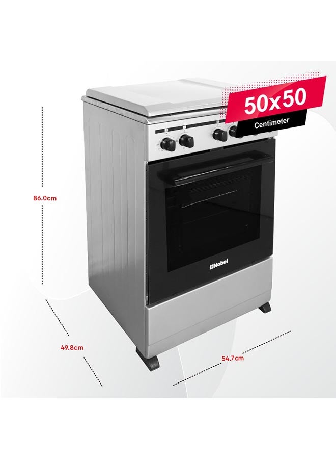 Nobel 50 x 50 Electric & Gas Cooker, 3 Gas Burner, 1 Hot Plate, Electric Grill & Electric Oven, 6 Knob Control, Manual Ignition, Inner Light, Stainless Steel Lid, 49.8 x 54.7 x 86 cm, Silver, Made In Turkey NGC5300-S Silver  - Image 3