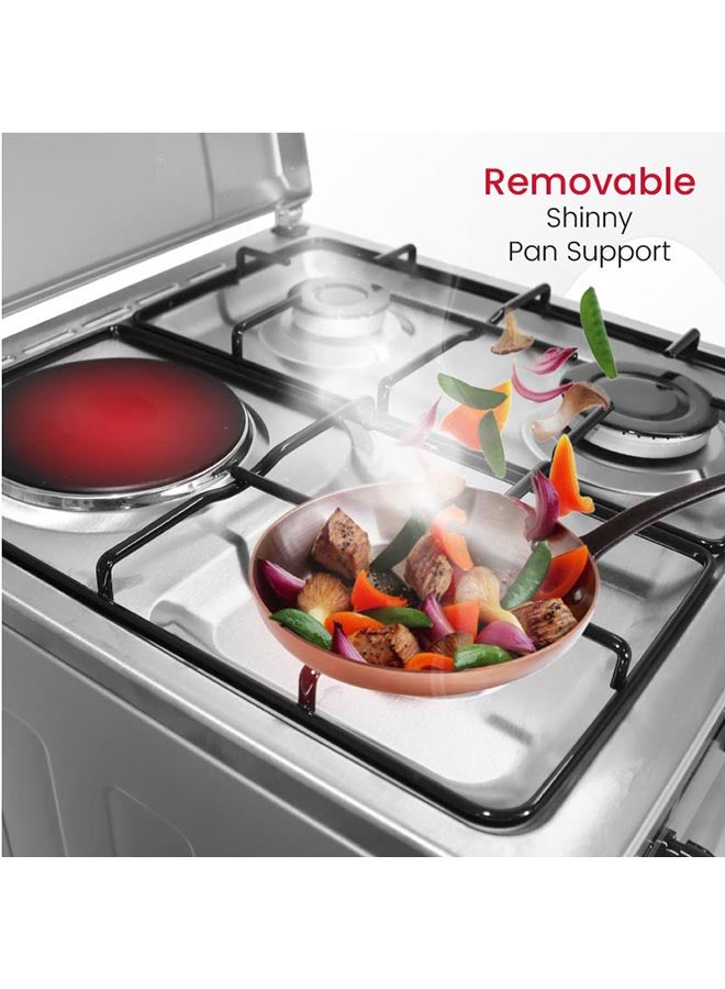 Nobel 50 x 50 Electric & Gas Cooker, 3 Gas Burner, 1 Hot Plate, Electric Grill & Electric Oven, 6 Knob Control, Manual Ignition, Inner Light, Stainless Steel Lid, 49.8 x 54.7 x 86 cm, Silver, Made In Turkey NGC5300-S Silver  - Image 5