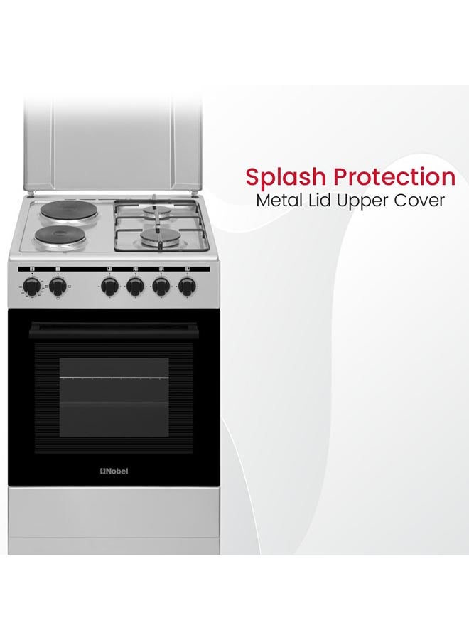 50 x 50 Electric & Gas Cooker, 2 Gas Burner, 2 Hot Plate, Electric Grill & Electric Oven, 6 Knob Control, Manual Ignition, Stainless Steel Lid, Inner Light, 49.8 x 54.7 x 86 cm, Silver, Made In Turkey NGC5200-S Silver