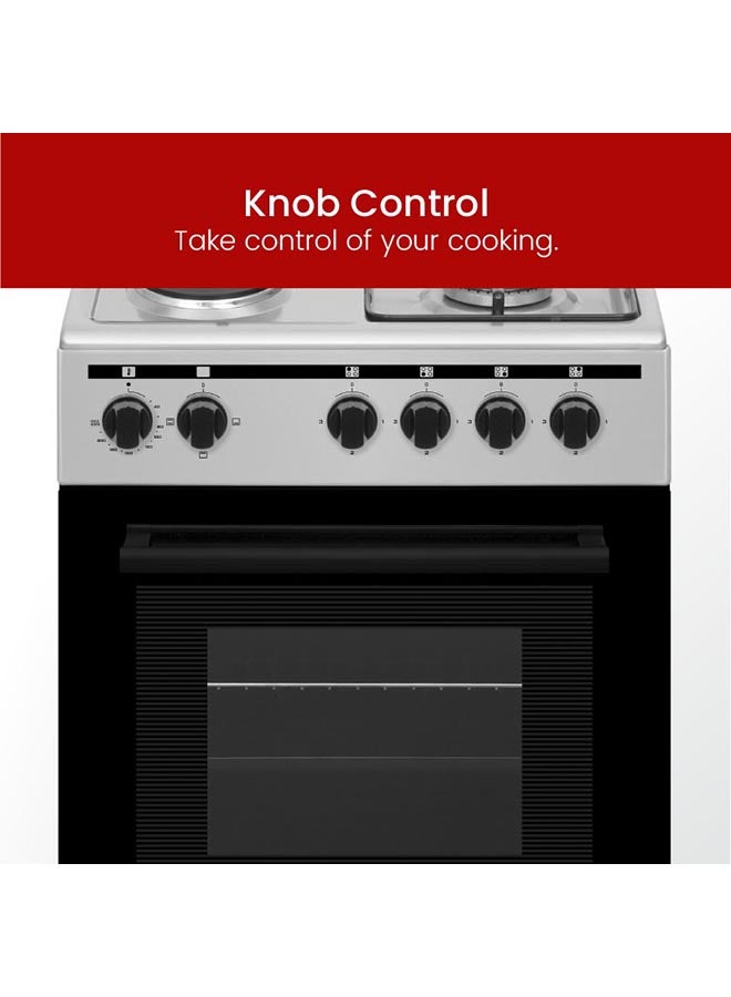 50 x 50 Electric & Gas Cooker, 2 Gas Burner, 2 Hot Plate, Electric Grill & Electric Oven, 6 Knob Control, Manual Ignition, Stainless Steel Lid, Inner Light, 49.8 x 54.7 x 86 cm, Silver, Made In Turkey NGC5200-S Silver