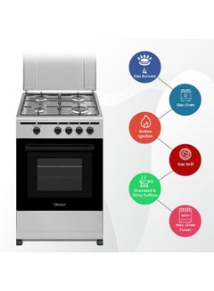 50x50 Gas Cooker 4 Gas Burner, Gas Oven & Gas Grill, Manual Button Ignition, Stainless Steel Lid, 49.8 x 54.7 x 86 cm, Silver, Made In Turkey NGC5000S Silver - v1684936779/N53381231A_4