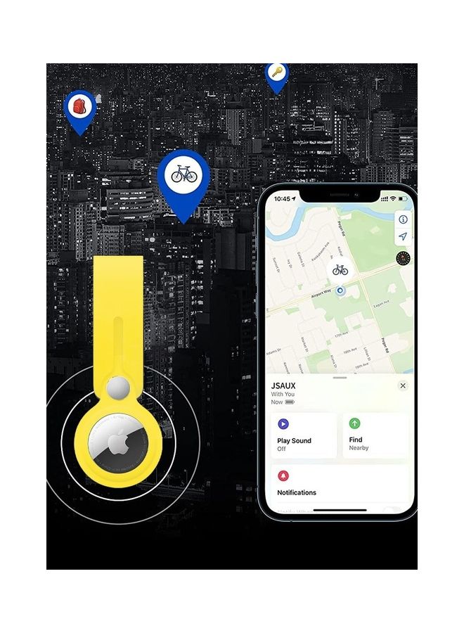 Airtag Case With Key Ring And Rubber Anti Drop Keychain Device Yellow