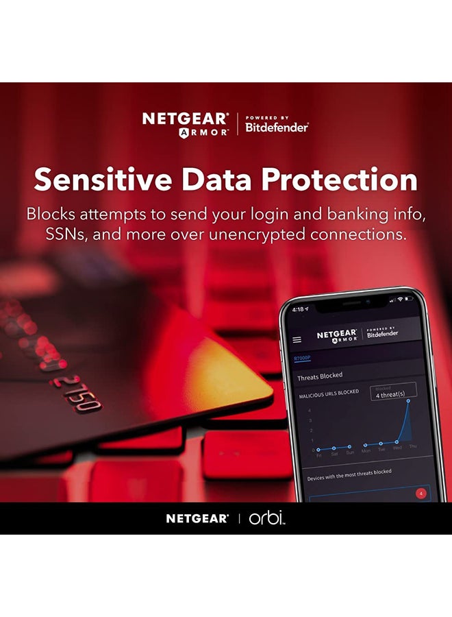 NETGEAR - Orbi Whole Home Tri-Band Mesh WiFi 6 System RBK863SB Router with 3 Satellites upto 8,000 sq.ft AX6000 upto 6Gbps, 10Gig Port,1-year NETGEAR Armor Black - Image 1
