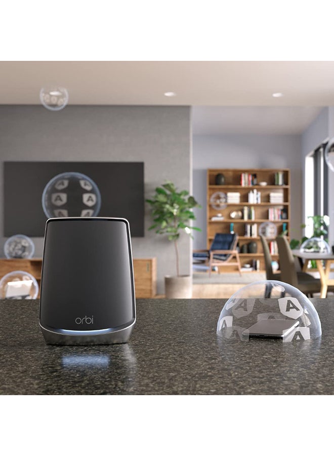 NETGEAR - Orbi Whole Home Tri-Band Mesh WiFi 6 System RBK863SB Router with 3 Satellites upto 8,000 sq.ft AX6000 upto 6Gbps, 10Gig Port,1-year NETGEAR Armor Black - Image 1