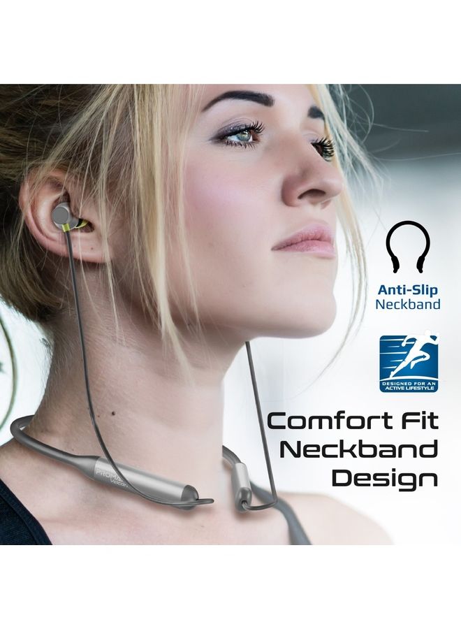 PROMATE - Bluetooth Neckband Earphones,High-Fidelity Active Noise Cancelling with Sweat and Rain Resistance,Anti-Slip Silicone,35H,Playtime for Apple,Samsung,Huawei,Velcon Grey - Image 1