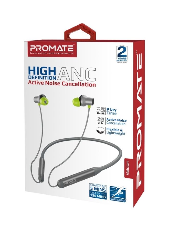 PROMATE - Bluetooth Neckband Earphones,High-Fidelity Active Noise Cancelling with Sweat and Rain Resistance,Anti-Slip Silicone,35H,Playtime for Apple,Samsung,Huawei,Velcon Grey - Image 1