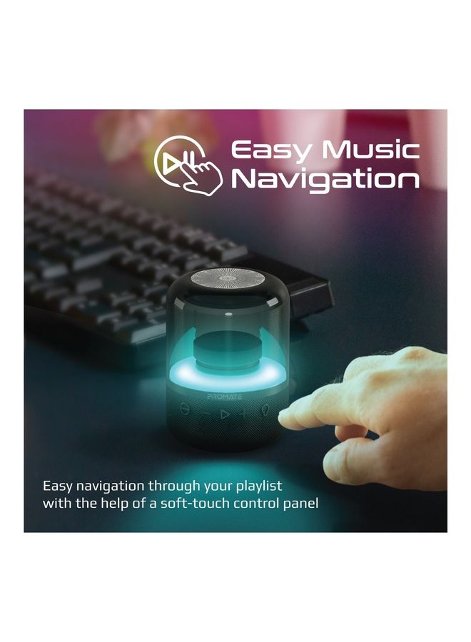 PROMATE Portable Wireless Speaker,Powerful 8W 360-Degree HD Stereo Speaker with TWS,Retro LED Light Show,4H Playtime,USB Media Port,TF Card Slot and 3.5mm Port for Bluetooth Enabled Devices,Glitz Black  - Image 4