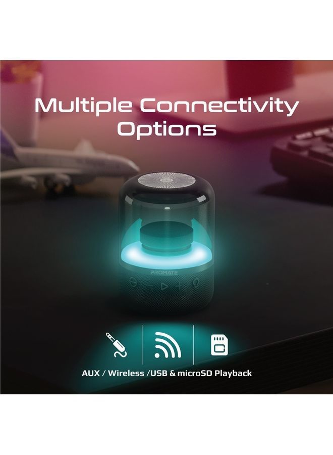 PROMATE Portable Wireless Speaker,Powerful 8W 360-Degree HD Stereo Speaker with TWS,Retro LED Light Show,4H Playtime,USB Media Port,TF Card Slot and 3.5mm Port for Bluetooth Enabled Devices,Glitz Black  - Image 3