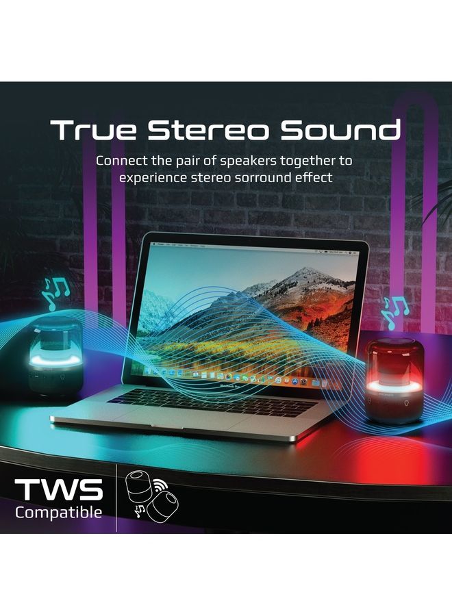 PROMATE Portable Wireless Speaker,Powerful 8W 360-Degree HD Stereo Speaker with TWS,Retro LED Light Show,4H Playtime,USB Media Port,TF Card Slot and 3.5mm Port for Bluetooth Enabled Devices,Glitz Black  - Image 5