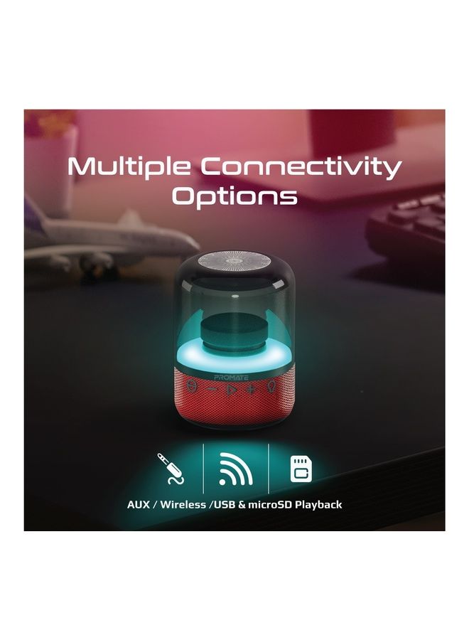 PROMATE - Portable Wireless Speaker,Powerful 8W 360-Degree HD Stereo Speaker with TWS,Retro LED Light Show,4H Playtime,USB Media Port,TF Card Slot and 3.5mm Port for Bluetooth Enabled Devices,Glitz Red - Image 1