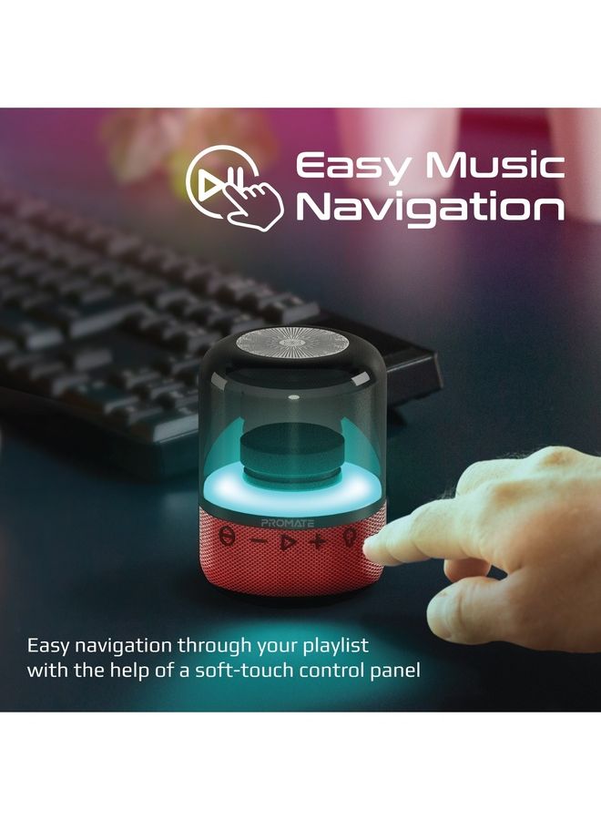 PROMATE - Portable Wireless Speaker,Powerful 8W 360-Degree HD Stereo Speaker with TWS,Retro LED Light Show,4H Playtime,USB Media Port,TF Card Slot and 3.5mm Port for Bluetooth Enabled Devices,Glitz Red - Image 1