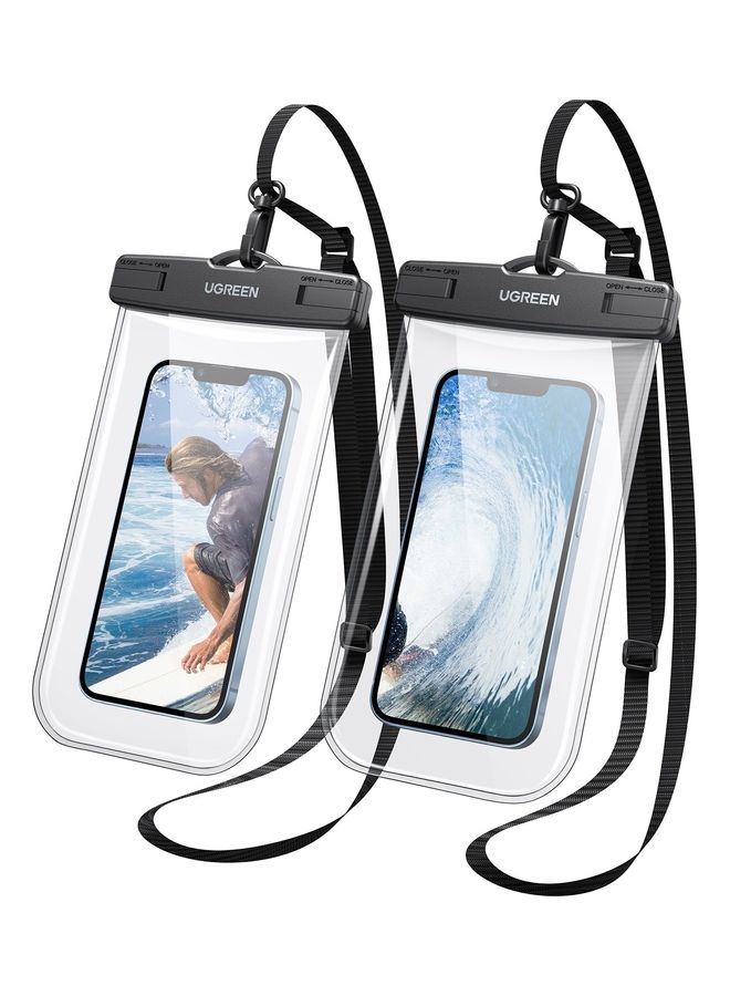 Ugreen - Waterproof Phone Case, IPX8 Certified 30M Waterproof Phone Pouch Waterproof Cell Phone Case Fit for Big Phones up to 7.2'' Compatible with iPhone 12/13/14/15 Pro Max S22 S23 Ultra (2 Pack) Clear - Image 1