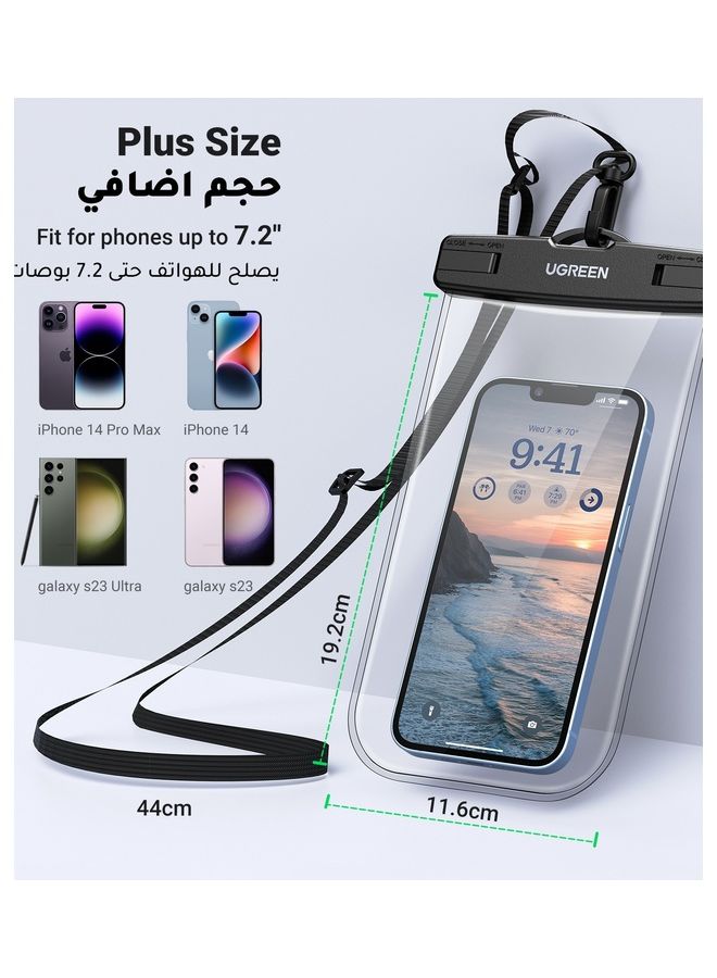 Ugreen - Waterproof Phone Case, IPX8 Certified 30M Waterproof Phone Pouch Waterproof Cell Phone Case Fit for Big Phones up to 7.2'' Compatible with iPhone 12/13/14/15 Pro Max S22 S23 Ultra (2 Pack) Clear - Image 1