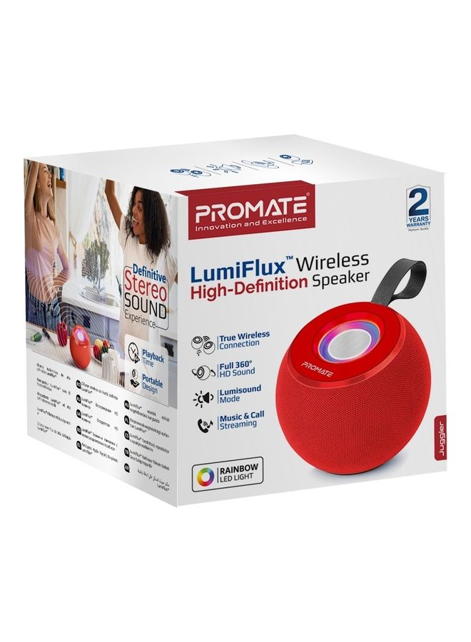 LED Bluetooth Speaker, Dynamic 5W True Wireless Speaker with Long Battery Life, Micro SD Card Slot, USB Media Port, 360 Surround Sound and Colorful LED Light for Home and Outdoor, Juggler Red