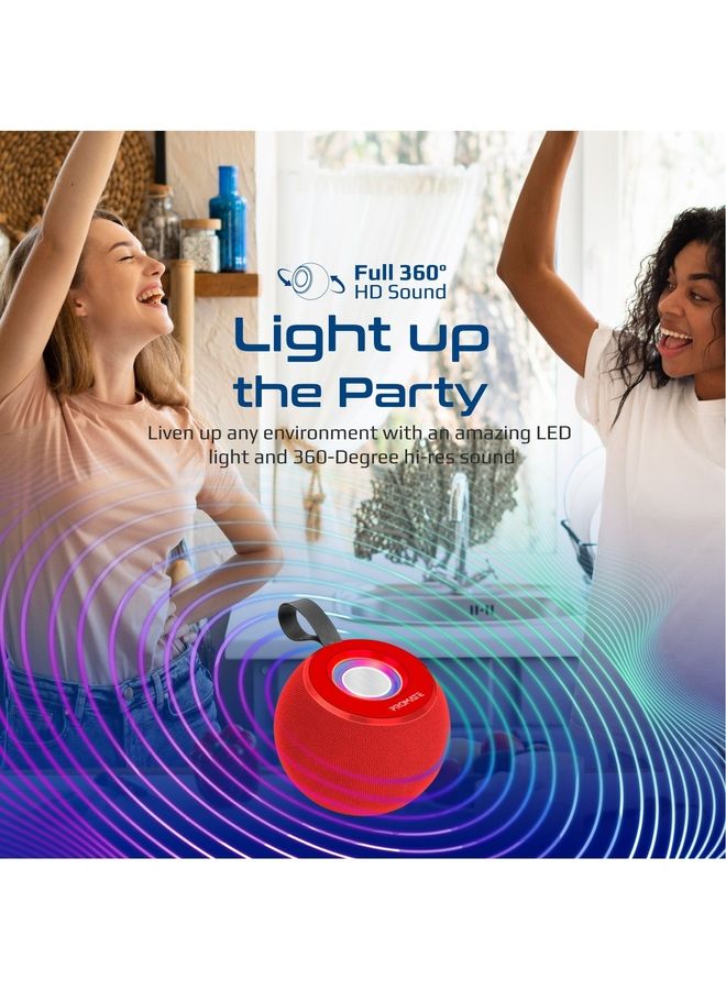 LED Bluetooth Speaker, Dynamic 5W True Wireless Speaker with Long Battery Life, Micro SD Card Slot, USB Media Port, 360 Surround Sound and Colorful LED Light for Home and Outdoor, Juggler Red