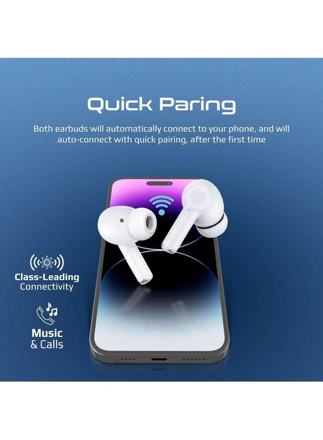 PROMATE Bluetooth Earbuds, Wireless Active Noise Cancelling Headphones with IntelliTouch Control, 25H Long Playtime, Portable Charging Case and Built-In Mic , ProPods White  - Image 4