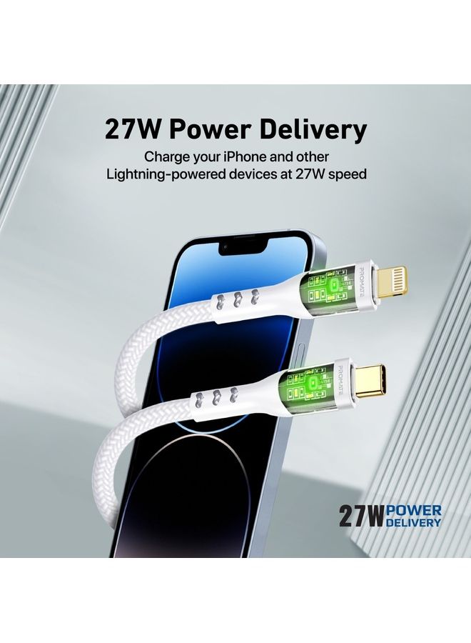 PROMATE - Type-C To Lightning Cable 1.2M 27W White - Image 1