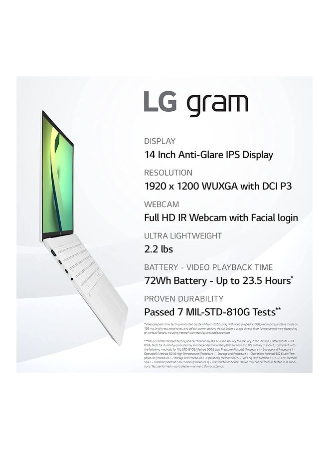LG - Gram 14Z90Q Ultra Lightweight Laptop With 14-Inch Display, Core i5-1240P Processor/8GB RAM/512GB  SSD/Intel Iris XE Graphics/Windows11 English White - Image 1
