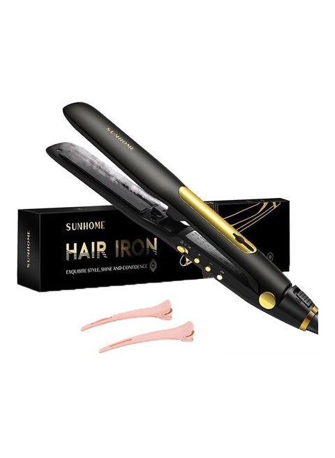 Professional Steam Straighteners For Hair Salon Ceramic Tourmaline Vapor Steam Flat Iron And Curler 2 In 1 Straightening Curling Iron Black