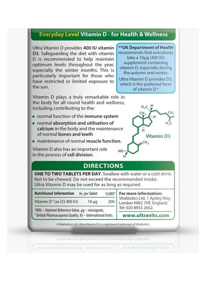 Vitabiotics Ultra Vitamin D 400 IU 96 Tablets  - Image 2