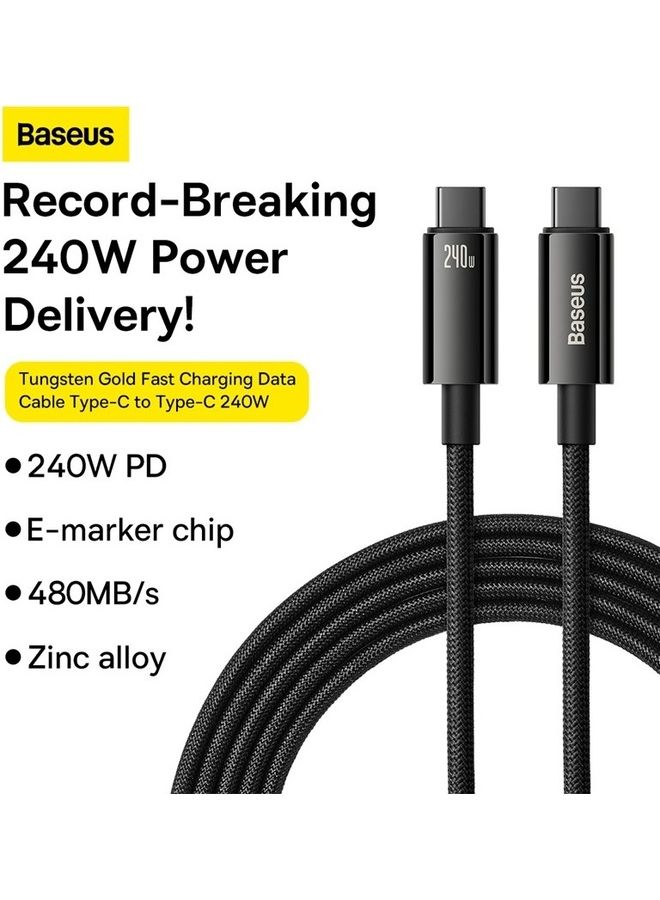 Baseus - USB C Cable, 240W PD 3.1 5A QC 4.0 Fast Charging USB C to USB C Cable, Zinc Alloy Nylon Braided Type C to Type C Data Cable for iPhone 15 Series, Samsung S23 S21+S10 Note 10 iPad Pro MacBook Pro Pixel (3M) Black - Image 1