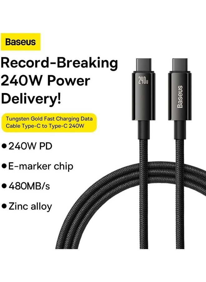 Baseus USB C Cable, 240W PD 3.1 5A QC 4.0 Fast Charging USB C to USB C Cable, Zinc Alloy Nylon Braided Type C to Type C Data Cable for iPhone 15 Series, Samsung S23 S21+S10 Note 10 iPad Pro MacBook Pro Pixel (1M) Black  - Image 2