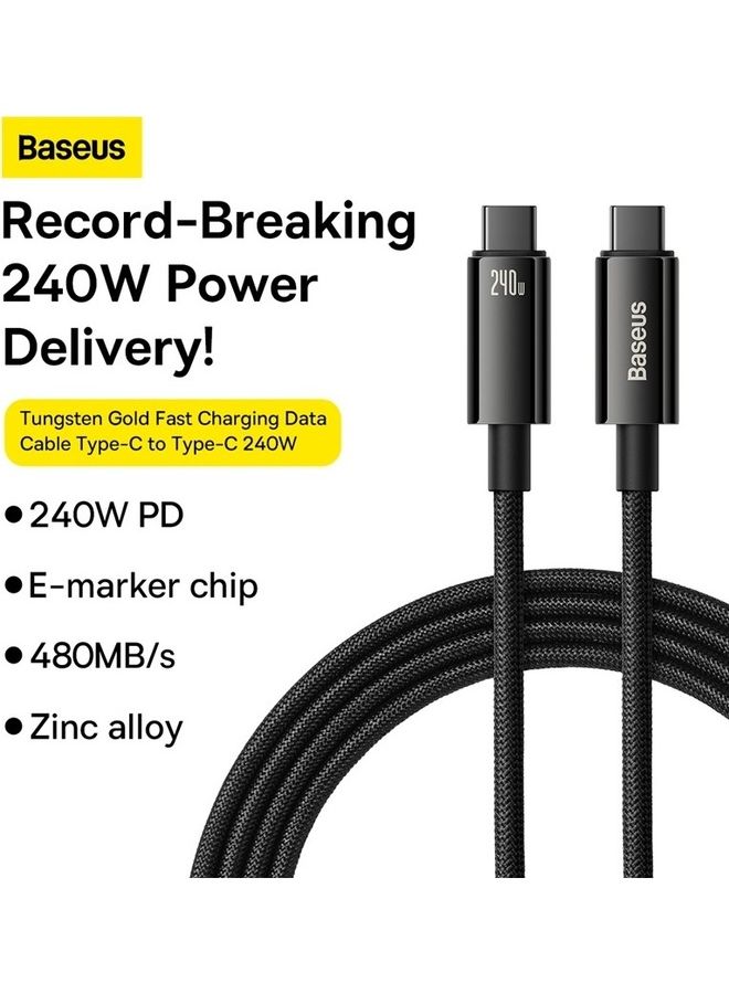 بيسوس - كابل USB C، 240 وات PD 3.1 5A QC 4.0 شحن سريع كابل USB C إلى USB C، كابل بيانات مجدول من النايلون من سبائك الزنك من النوع C إلى النوع C لسلسلة iPhone 15، وSamsung S23 S21+S10 Note 10 iPad Pro MacBook Pro Pixel (2M) - Image 1