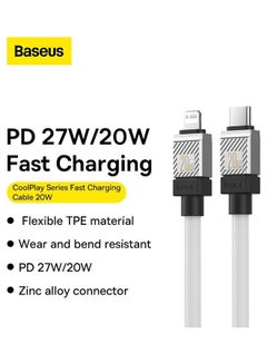 Baseus Type C To Lightning Cable (1M), 20W Power Delivery USB C iPhone Cables Type C iPhone Charger Cord Fast Charging Data Cables Zinc Alloy Connector for iPhone 14/13/ 12 Pro Max / 12/11 Pro/X/XS/XR / 8 Plus- White White  - Image 2