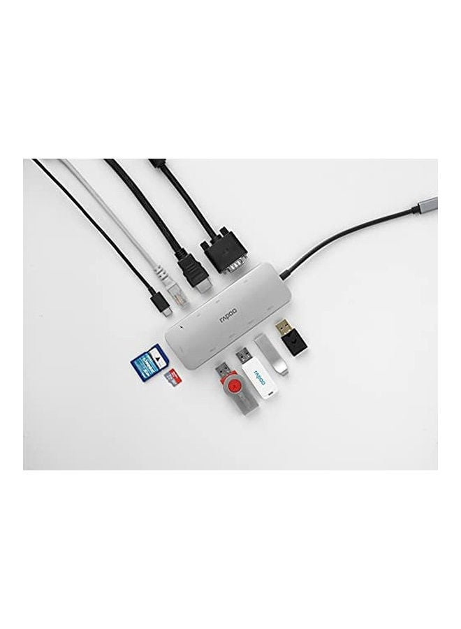 Rapoo USB C 10 In 1 Hub Adapter With PD Protocal 5 Gbps Transfer Speed Ethernet Port 4K HDMI USB C SD Card And 2 USB A 3.0 2.0 Data Ports Grey - Image 4
