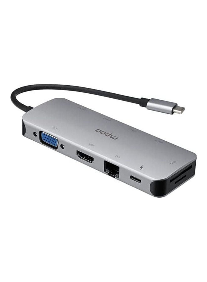 Rapoo USB C 10 In 1 Hub Adapter With PD Protocal 5 Gbps Transfer Speed Ethernet Port 4K HDMI USB C SD Card And 2 USB A 3.0 2.0 Data Ports Grey - Image 2