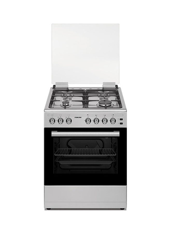 NIKAI - 60x60cm 4 Burner Full Safety Gas Cooker With FFD And Grill Function, Cast Iron Pan Support, Thermostat/Rotisserie, Auto Cooling Fan, Lamp, Double Glass oven Door, Made in Turkey U6069F5 Silver - Image 1