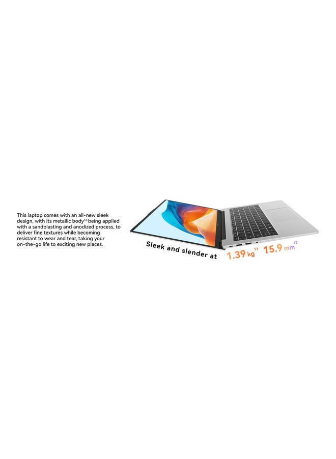 HUAWEI - MateBook D 14 Laptop With 14-Inch Display, Core i5-1240P Processor/8GB RAM/512GB SSD/Intel Iris XE Graphics/Windows 11 Home With Matepad SE 32 Wi-Fi + Mouse + Smart Office Gift Box + 200GB Huawei Mobile Cloud English/Arabic Mystic Silver - Image 1