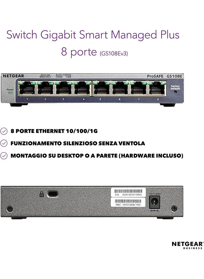 8-Port Gigabit Ethernet Smart Managed Plus Switch - GS108E Grey