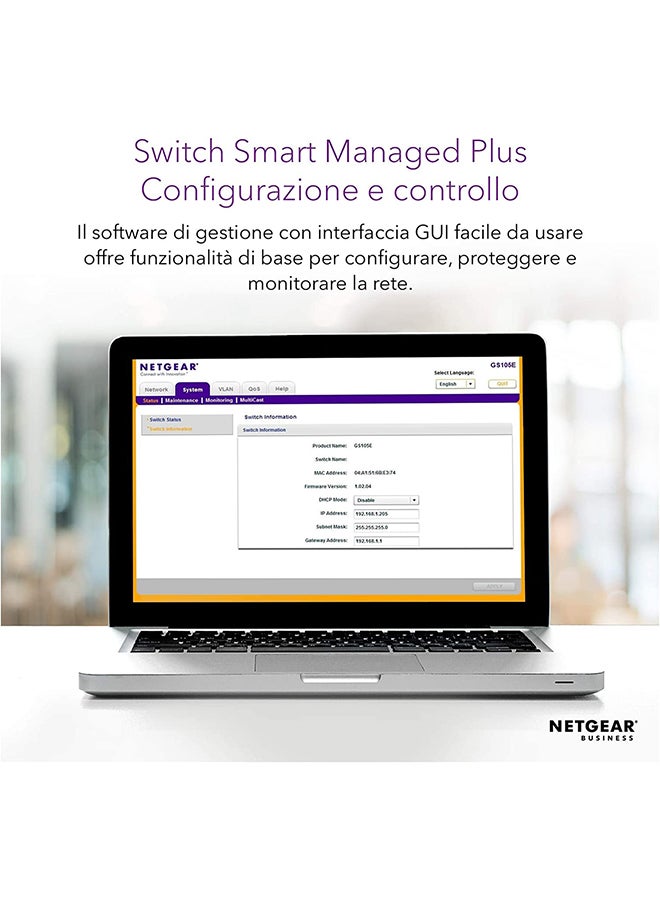 8-Port Gigabit Ethernet Smart Managed Plus Switch - GS108E Grey